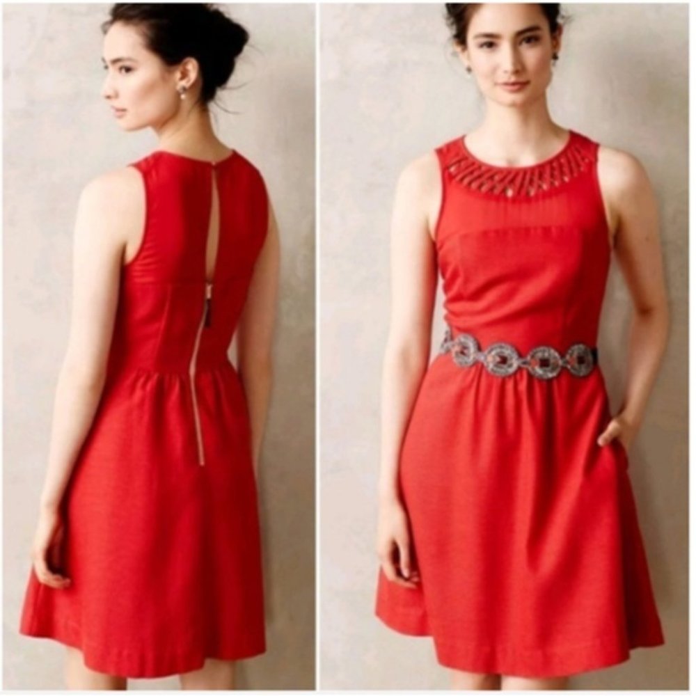 NWT Anthropologie Maeve red dress lattice flare